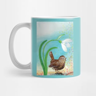 Wren Bird and Snowdrop Sing In the Spring Illustration Mug